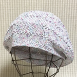 🌻SALE🌟春夏🍀さらさら♪マルチカラーコットン🌿ヤーンで編んだ鹿の子ボーダーのベレー帽/アクアブルーミックス/再販
