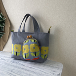 あめ玉がま口付きトート(グレー✖️花柄)