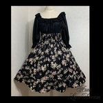 1点物*和柄 しだれ桜 シャーリング ワンピース★黒 ブラック 華 花 桜 (即納品)