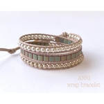 Rusty green＆ pearl wrap bracelet   #168