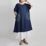 ⁑ラスト３。２０２２夏ＳＡＬＥ。１００ｃｍ「ぐるぐる花ポケット／かぶるだけワンピース」甘織デニムゆったりR45