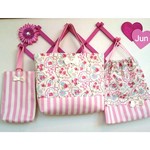 【入園・入学準備セット】再販☆ お花柄 ×ピンクストライプ☆ 通園・通学バック、体操服袋、上履き袋 ☆
