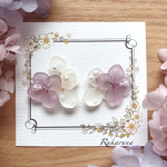 【NEW】紫・白系の2色紫陽花　重ねイヤリング（パープル✖️ホワイト）花アクセサリー　フラワーギフト