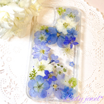 [ご注文品]押し花iphoneケース＊ロイヤルブルー＊スマホケース 名入れ可能  ラメ・ホロ・スワロフスキー無料 [受注製作]