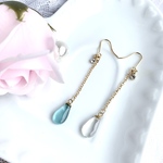 シーグラス しずく ピアス：クリスタル キラキラ イヤリング