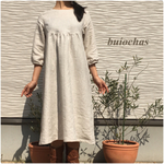 リネン　ヨークワンピース　Lサイズ（beige)