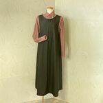 チャコール薄手ウール　前ファスナーのシンプルフレアーロング丈ジャンパースカート　L　123