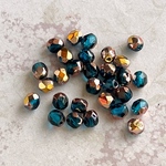 【4㍉ 50個】ファイヤーポリッシュ＊turquoise blue & metallic pink gold＊チェコビーズ＊ターコイズグリーン