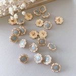 4pcs ＊レトロ調 パール縁取りボタン 12mm  (くすみブルー)  （0235）