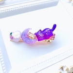 星空と月 猫 ちゃん♡ 紫　ヘアクリップ