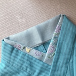 刺繍半衿　紫陽花とカエル　