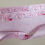 サテンribbon/両面/幅38mm☆チェックくま(ハートピンク) 2ｍ