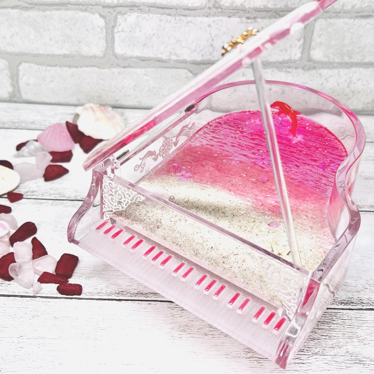 海レジン ピアノ アクセサリーケース 桜