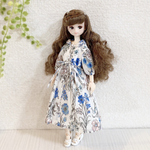 リカちゃんサイズ服 花柄ウエスブラウジングシャツワンピース　　●送料無料●