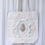 肩掛けレースリボンバッグ　【アンティーク　ナチュラル　森ガール　ボタニカル　ロリィタ　ロリータ　刺繍　A4　薔薇】