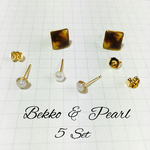 べっ甲&パールピアス   5個セット