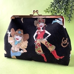 カウガール柄（ブラック） がま口ポーチ 化粧ポーチ プチギフト USAコットン