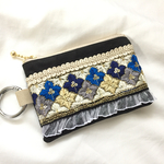 インド刺繍 リボン ファスナーポーチ カラビナ付き
