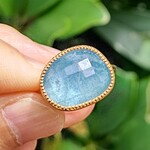 ブルーグレーの　アクアマリン　少し小さめ　オーバルチェックカット　シルバーSV925リング