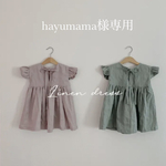 リネン　キッズ　ワンピース　子供服　お花　ヘアクリッップ