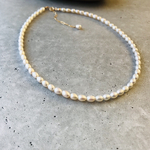 14kgf 淡水パール✴︎アジャスターネックレス　小ぶり　ライスパール