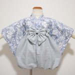 くすみブルー花柄　ベビー袴　完成品