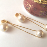 【2way】ダブルコットンパールピアス（キャッチ2つ付）