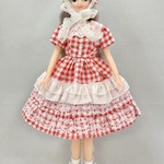 D-108【送料無料】【ジェニー】【リカちゃん】ワンピース　ドレス　服 　赤チェック