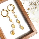 ＊再販＊〈天然石〉＊キラキラ＊3連シトリン・フープイヤリング/ピアス14kgf