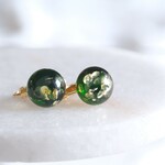 Crack green color amber earring　琥珀のイヤリング　クラックグリーンカラーアンバー