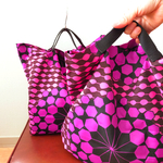 (S) エコバッグ　コンビニバック　アフリカ布　マゼンタ&パープル　reusable bag