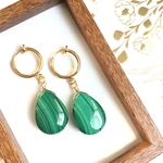 ＊再販＊〈天然石〉＊つやつや＊大粒マラカイト・フープイヤリング/ピアス14kgf