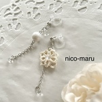 レースとパールの耳飾り 《fairy sweet》❇︎  natural white ◇ノンホールピアス（樹脂製イヤリング）【金具変更可能】タティングレース&スノーパール