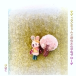 チクチク縫い目が愛おしいテディラビちゃん羊毛ブローチ&桜の木の羊毛ブローチセット( キュンサイズ 白うさぎ①)