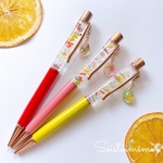 【受注制作】【再販】フルーツミックスボールペン&チャーム付き　☆替え芯無料☆ オイルの中でパーツが動きます