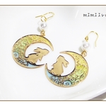 月とうさぎ・パール＊Green（ピアス・イヤリング）