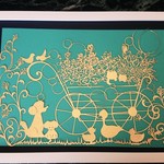 フラワーカートver.2　切り絵　ゴールド色　原画