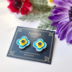 blue &yellow モロッカン柄 陶器風ピアス（イヤリング