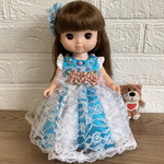 【送料無料】メルちゃんソランちゃんレミンちゃん白と水色の２色サテンドレスと頭飾りのセット