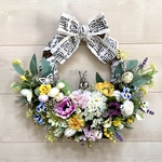 No.wreath-15440★イースター・リース22-(4) イースターバニー&イースターエッグ　38x40cm・アーティフィシャルフラワー/造花リース/春のリース/大型リース