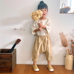 『ベージュ』バイオウォッシュハーフリネンのサルエルパンツ