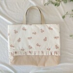 （アイボリー）ラテカラーのテディベア　レッスンバッグ