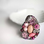 con Rosa 2   Antique Silver Beads Reunion ビーズ刺繍ブローチ