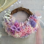 Lune Bonheur＜かすみ草の夢色リース＞＊母の日特別価格＊ハーフムーンリース＊プリザーブドフラワー＊お花＊ギフト＊結婚祝い＊新築祝い＊お誕生日祝い＊母の日のおくりもの特集
