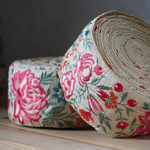 【60㎝カット済み】シルク　インド刺繍リボン　【Early summer roses】