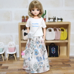 リカちゃん 服 set ♡ ボタニカルフラワー柄スカート③点set ♡ blue ♡
