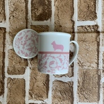 一点物★コーギー柄の蓋つきマグカップ　アラベスク模様