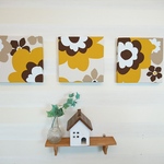 大きなお花(イエロー)のファブリックパネル 3枚セット 20cm×20cm