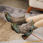♥ハンドメイド新作♥牛革 厚底 花 レディース シューズ パンプスハイヒールサンダルブーツ 22.5cm-25cm ＃529