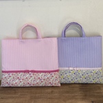《sumomotoi様オーダー品》花柄×ラベンダー・ピンクストライプ♡レッスンバッグセット【入園・入学】